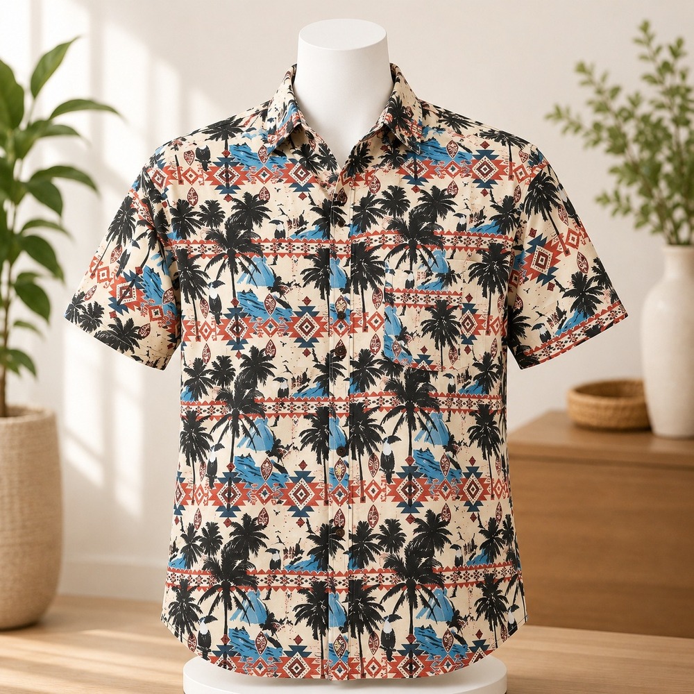 NWT Psycho Tuna Button Up Shirt Mens Small Whitecap Aztlan Tropical Aztec Print